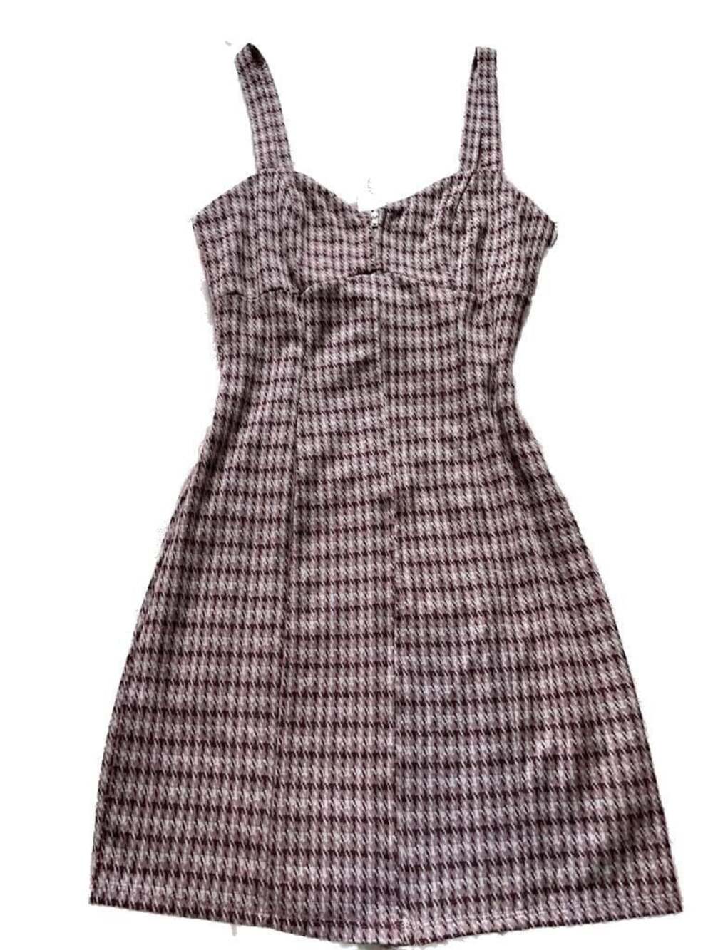 Mi Ami for Francesca's Lavender Houndstooth Zip-Front Mini Dress Size S